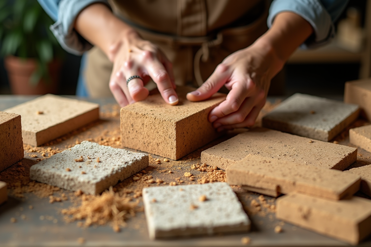 Mains d artisan manipulant matériaux écologiques naturels