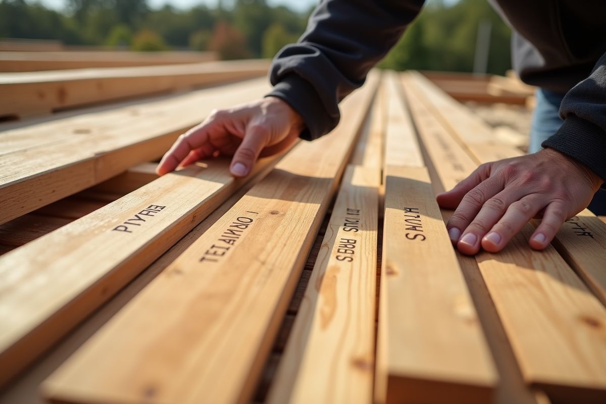 Main de charpentier comparant différents bois pour toiture