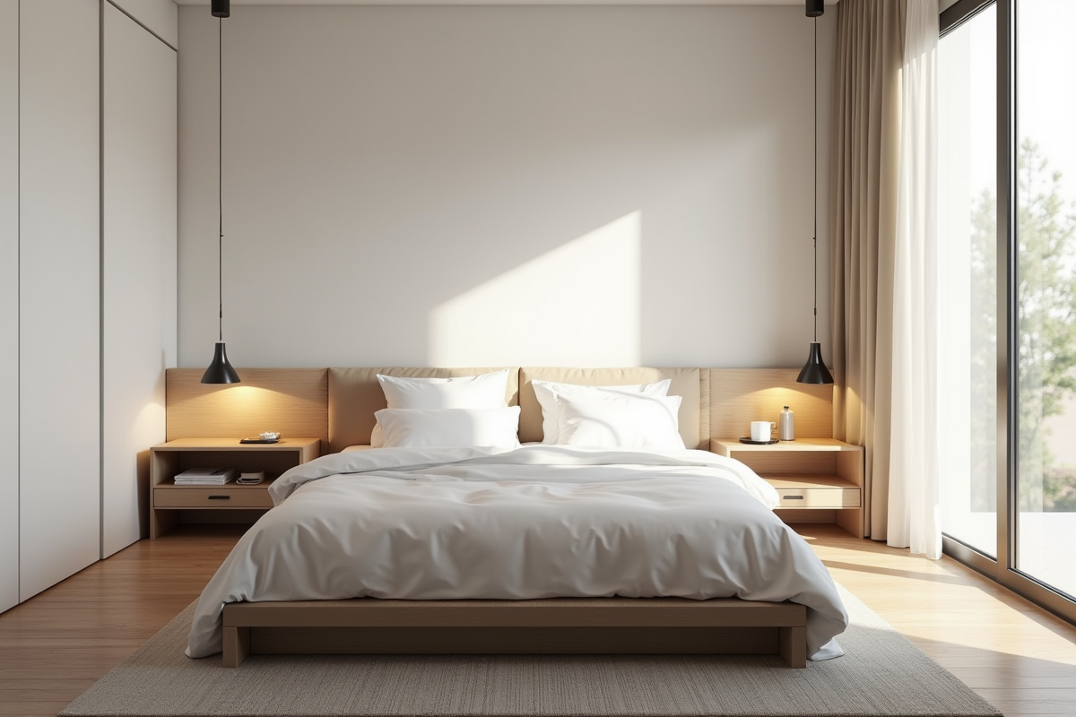 Chambre moderne de 10x9 pieds avec lit queen et lumière naturelle