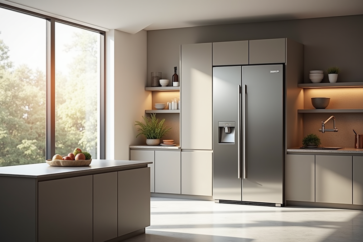 Cuisine moderne avec réfrigérateur Liebherr élégant et lumineux
