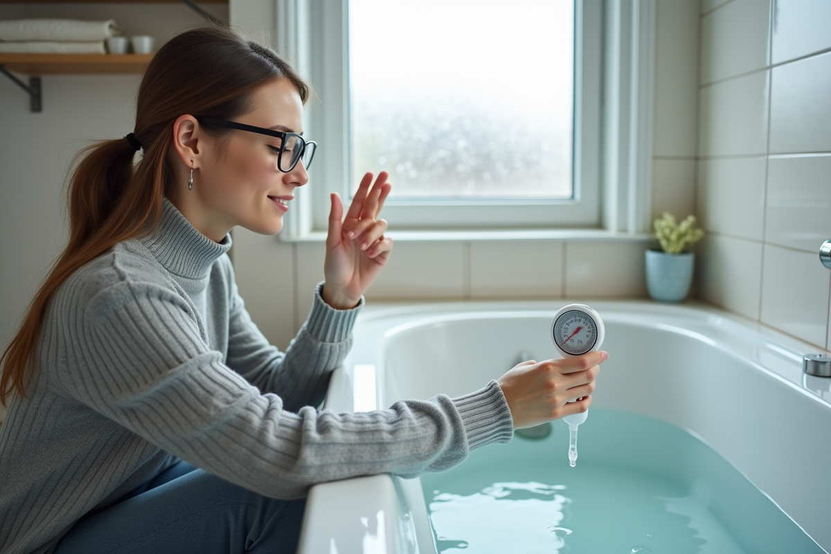 Jeune femme contrôlant la température de l