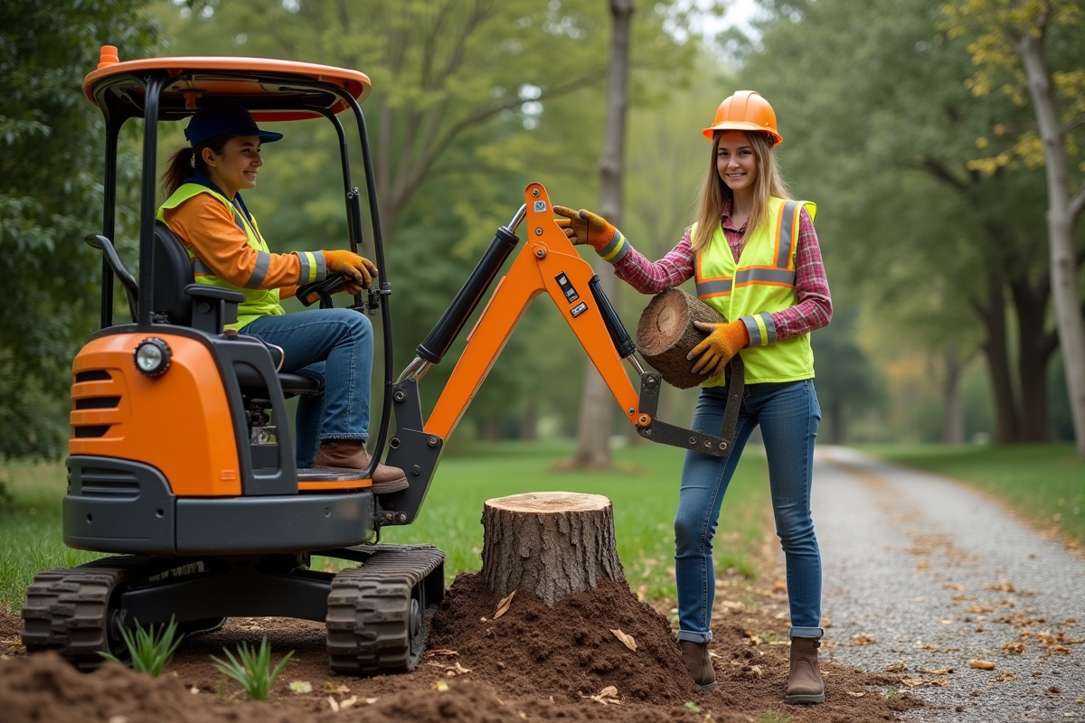 Jeune femme avec casque et gants près d