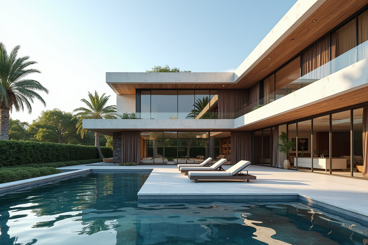 Villa moderne avec grandes baies vitrées et piscine extérieure