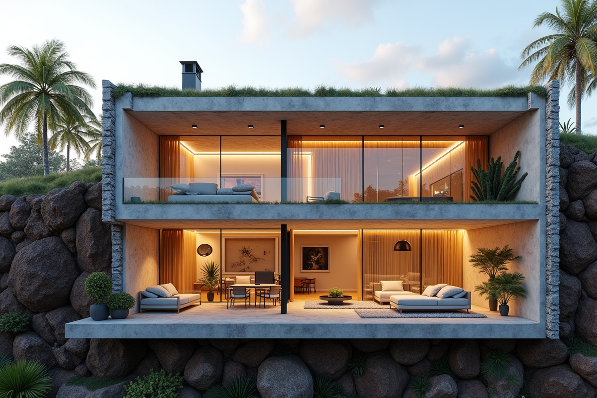 Maison souterraine moderne avec intérieur lumineux et isolation