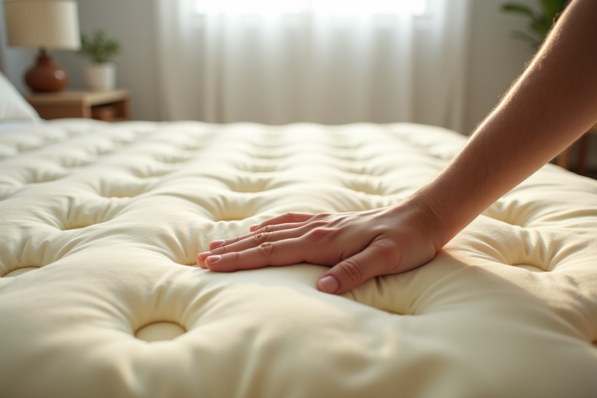 Main appuyant sur un matelas avec des indentations profondes