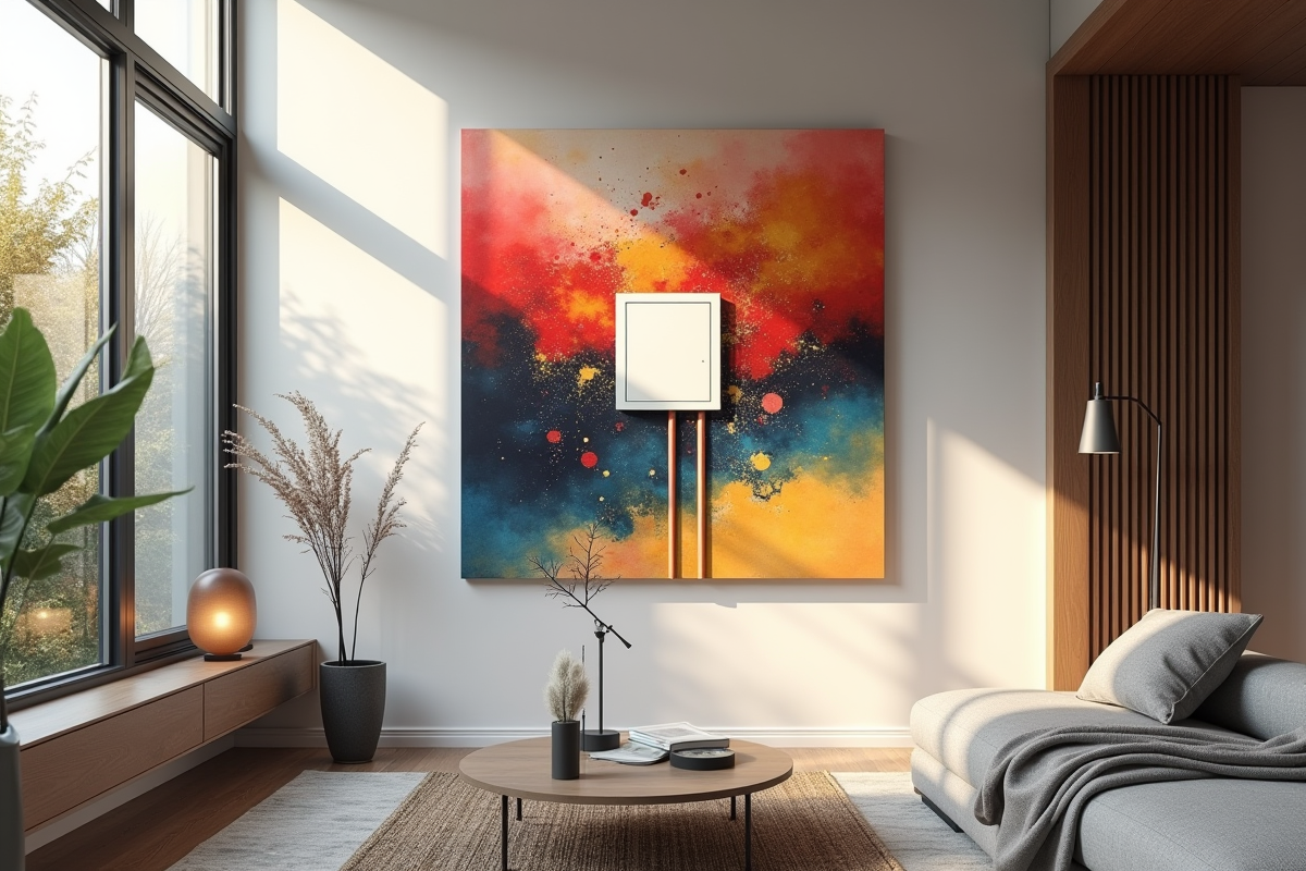 Salon moderne avec panneau électrique décoré en art abstrait