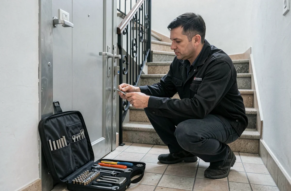 Serrurier Kallax installant une serrure multipoints haute sécurité dans une porte d'entrée à Strasbourg