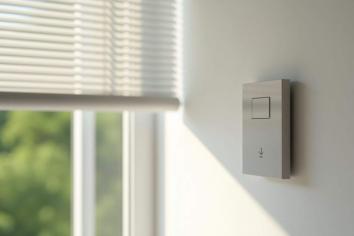 Zoom sur télécommande et interrupteur de volet roulant en intérieur lumineux